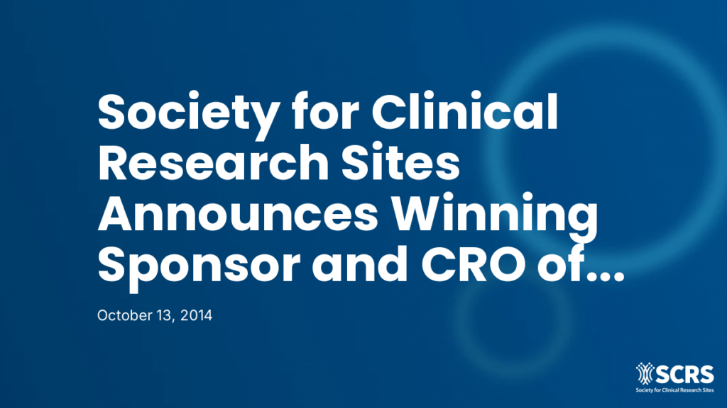 Society for Clinical Research Sites Announces Winning Sponsor and CRO of 2014 Eagle Award- Eli Lilly & Company and Quintiles