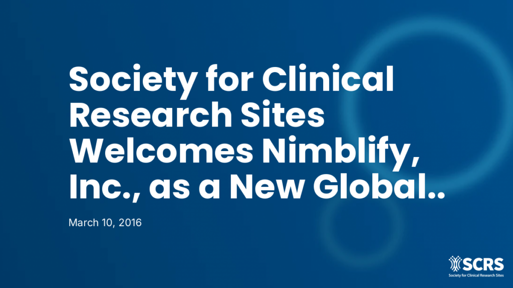 Society for Clinical Research Sites Welcomes Nimblify, Inc., as a New Global Impact Partner