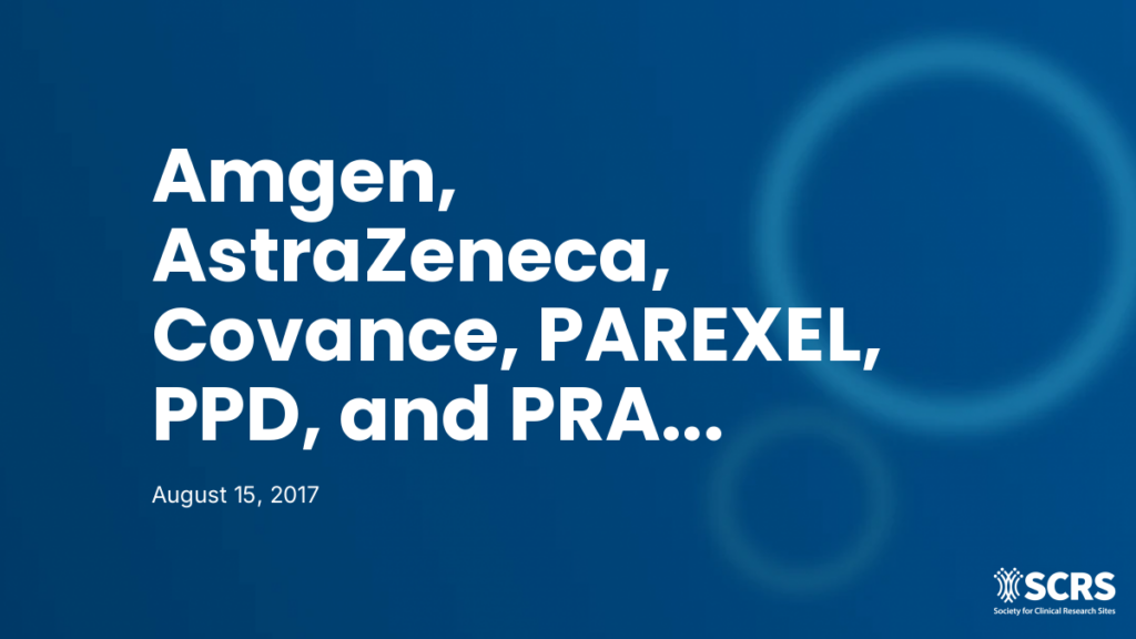 Amgen, AstraZeneca, Covance, PAREXEL, PPD, and PRA Health Sciences Renew Partnerships with SCRS