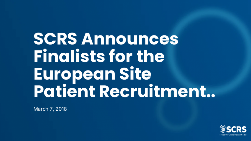 SCRS Announces Finalists for the European Site Patient Recruitment Innovation Award (SPRIA EU)