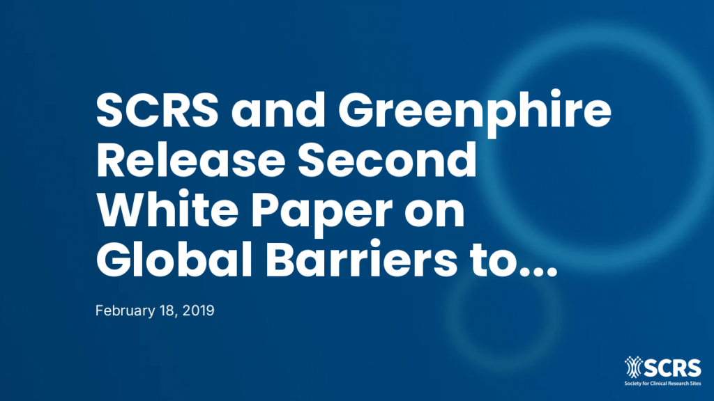 SCRS and Greenphire Release Second White Paper on Global Barriers to Site Sustainability