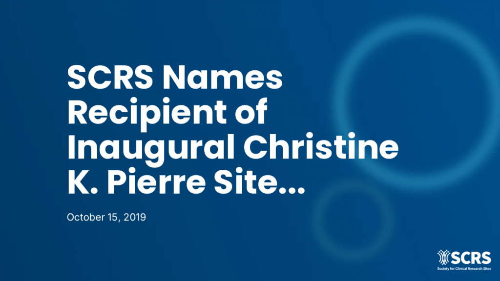 SCRS Names Recipient of Inaugural Christine K. Pierre Site Impact Award, David Vulcano