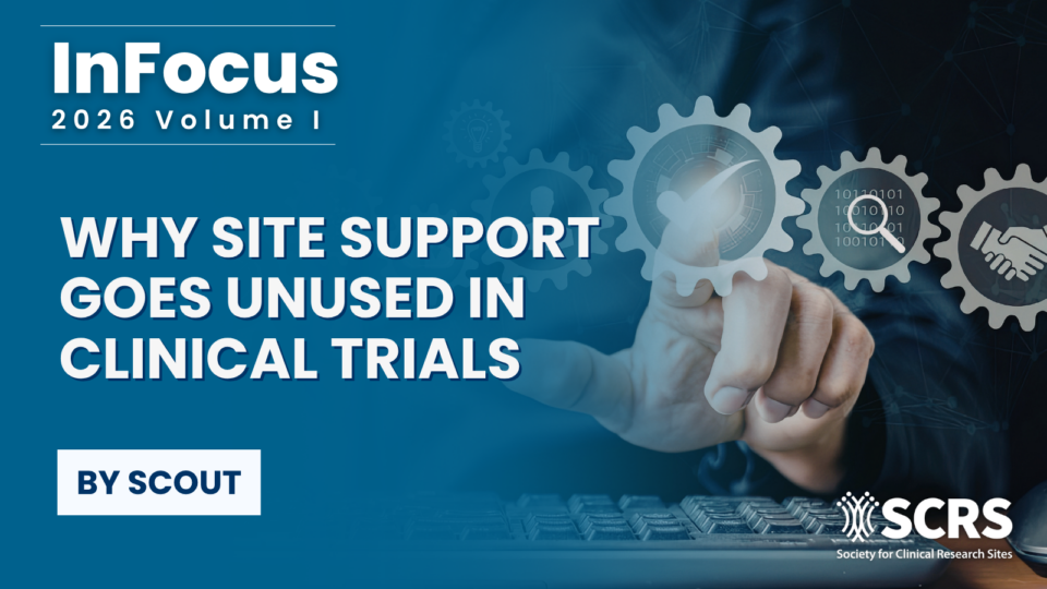 photo of different gear icons titled "why site support goes unused in clinical trials"