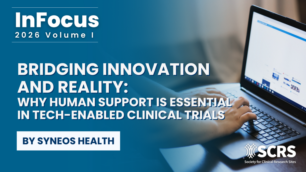 image of hands at a computer titles "bridging innovation and reality: why human support is essential in tech-enabled trials"